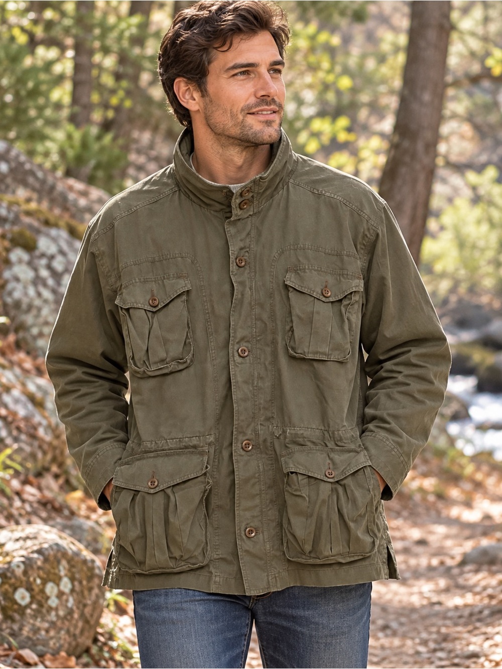 L.L.Bean Men’s XL Tall Olive Utility Field Jacket Hidden Hood